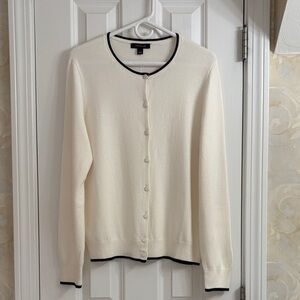 Ann Taylor Ivory Cardigan with Black Trim
